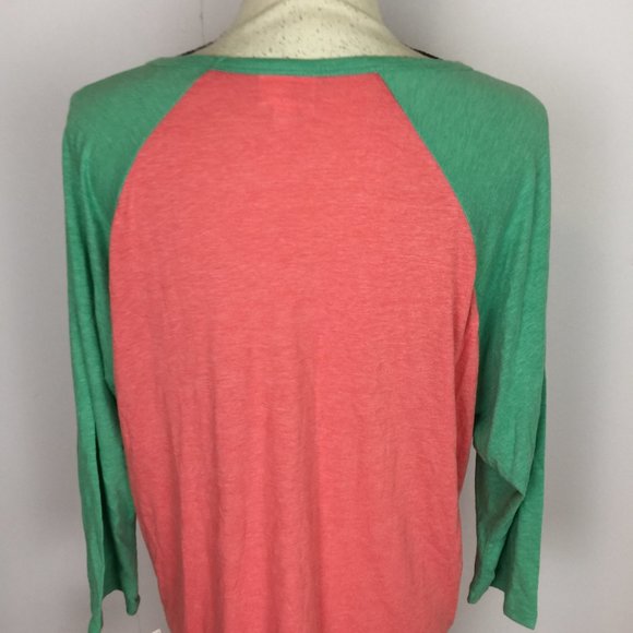 New! LuLaRoe Randy Raglan Sleeve Pullover T-shirt 2XL XXL Womans Green Peach - Picture 6 of 12